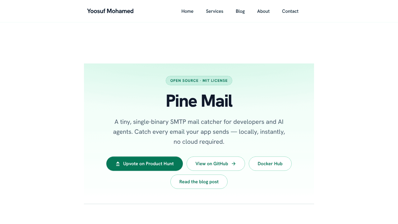 PineMail website screenshot