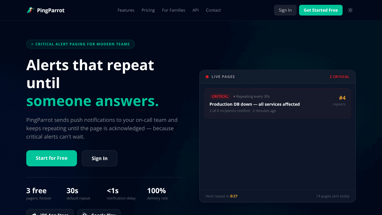 PingParrot website screenshot