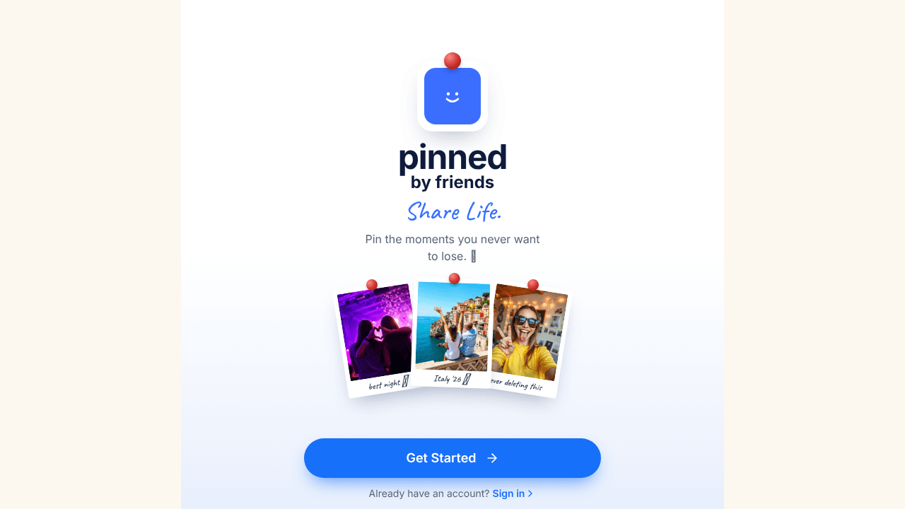 Pinned by Friends — Share Life. website screenshot