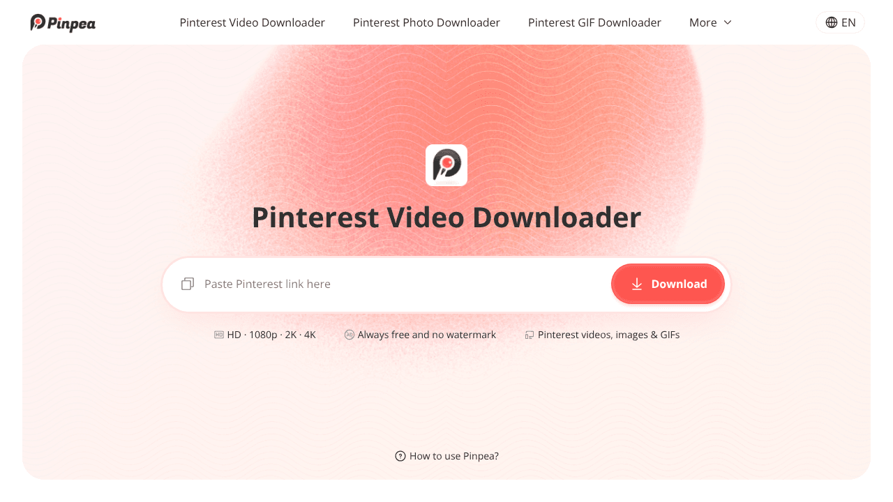 Pinpea - Free Pinterest Downloader website screenshot