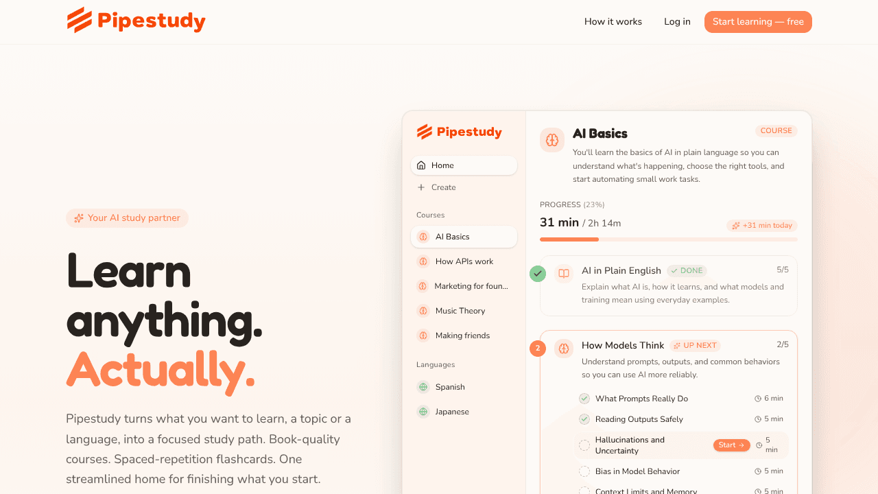 Pipestudy website screenshot