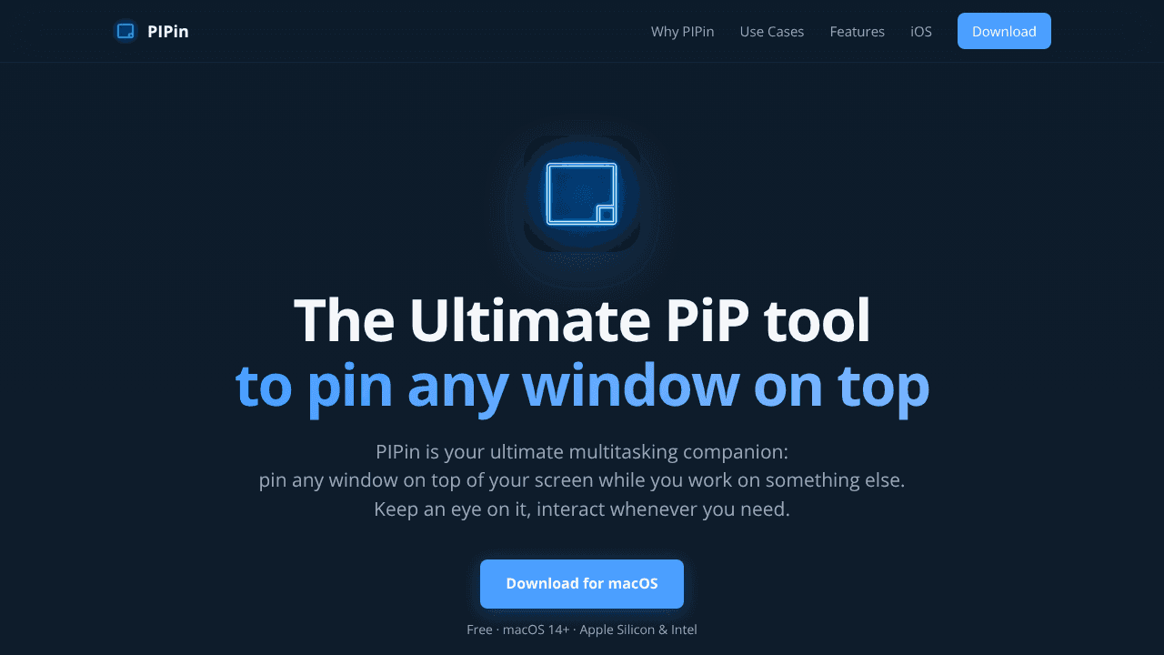 PIPin — Pin any Mac window on top website screenshot