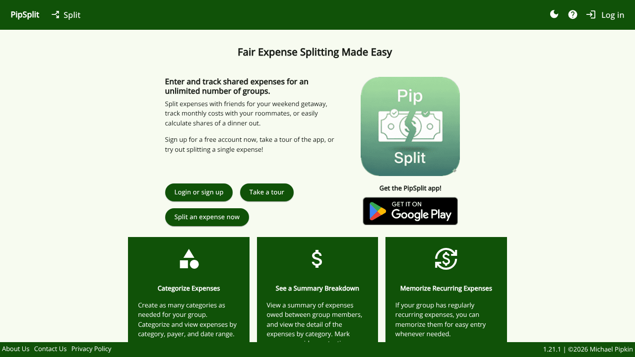 PipSplit website screenshot