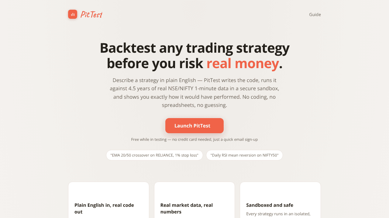 PitTest  website screenshot