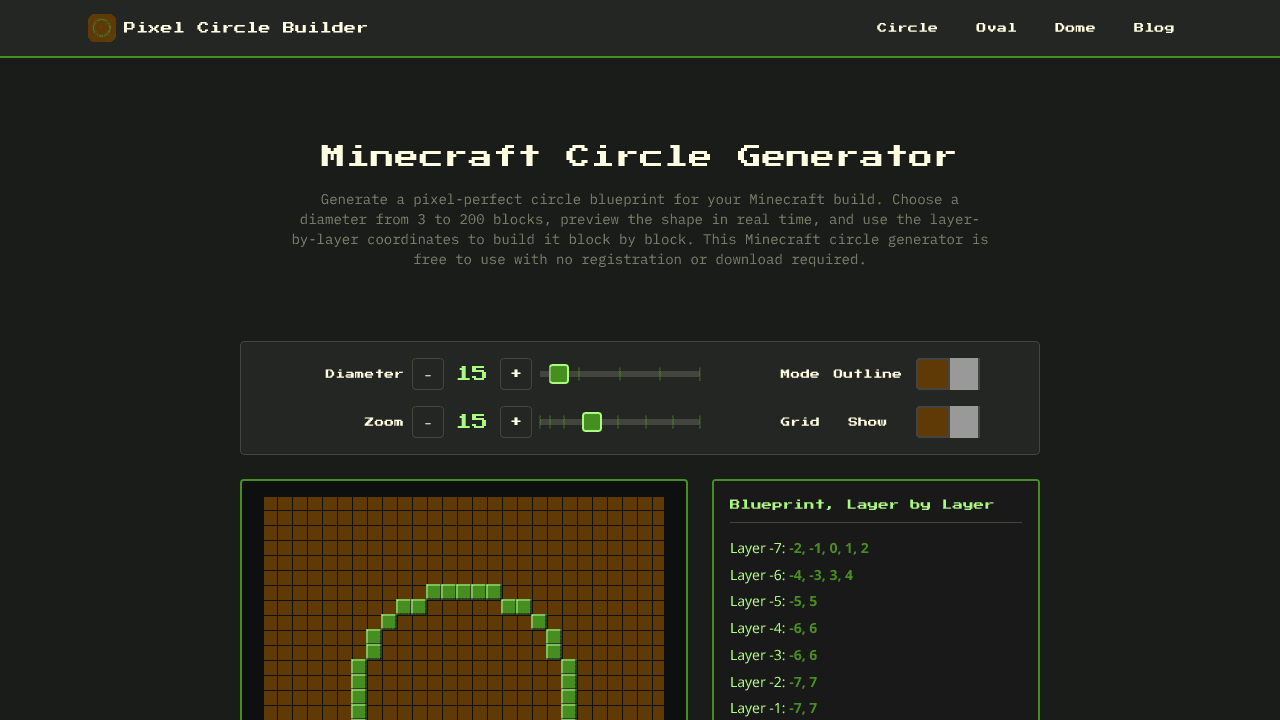 Pixel Circle Builder website screenshot