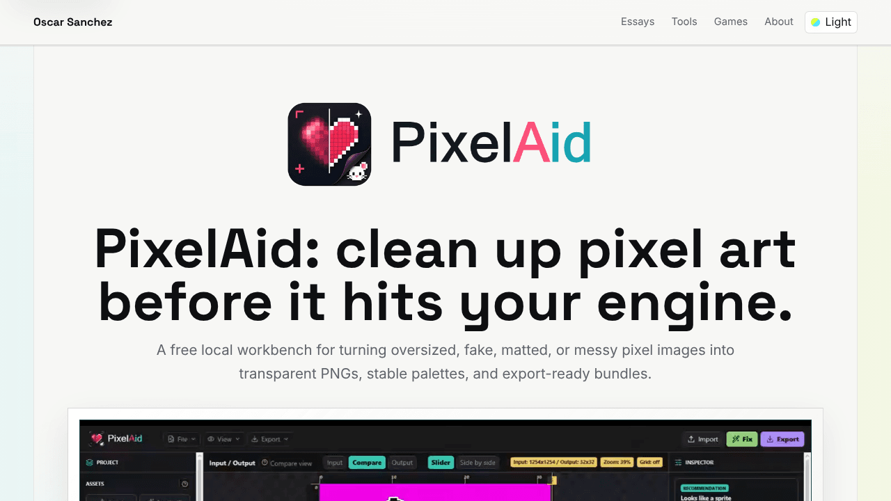 PixelAid website screenshot