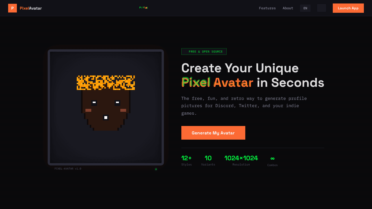PixelAvatar website screenshot