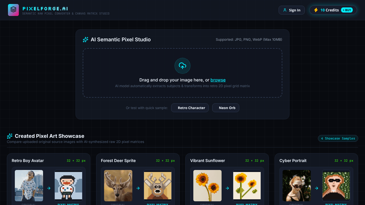 PixelForge website screenshot