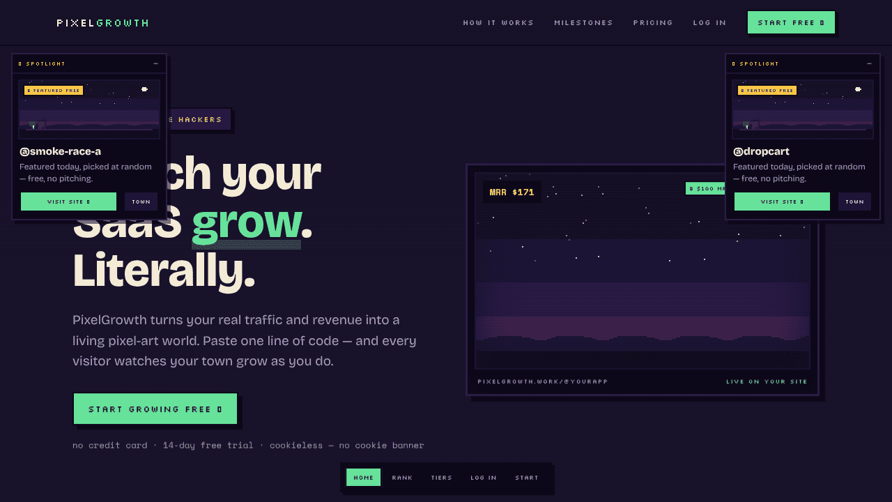 PixelGrowth website screenshot