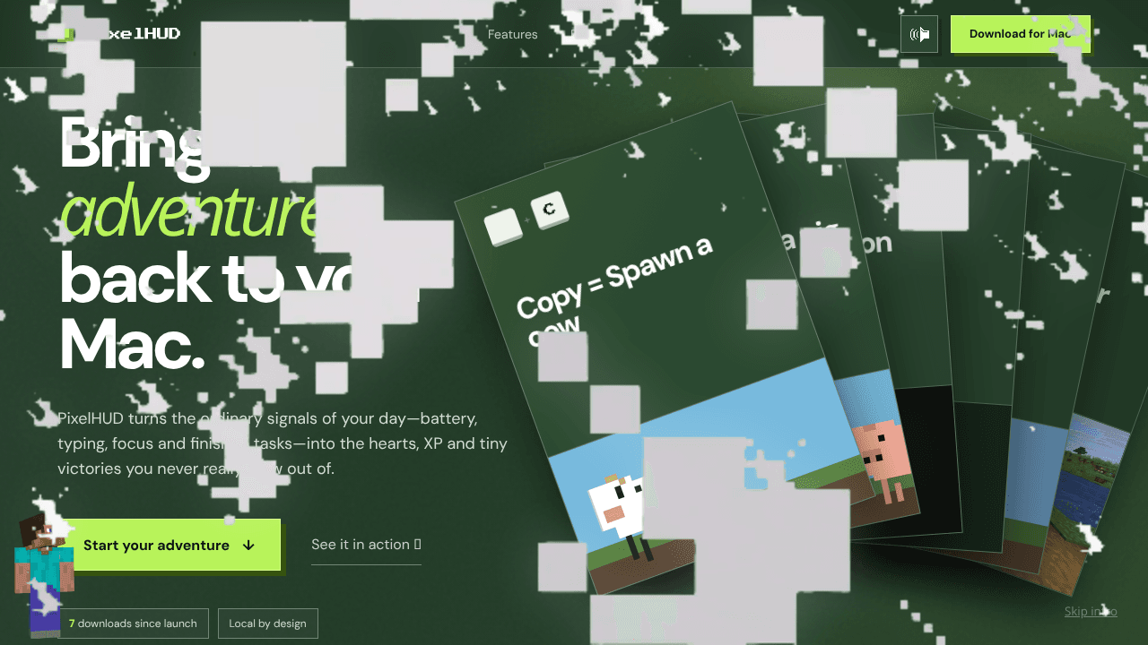 PixelHUD - Gamify your Mac website screenshot