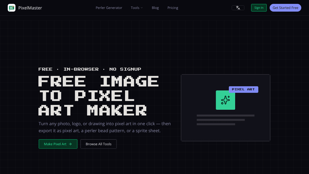 PixelMaster website screenshot