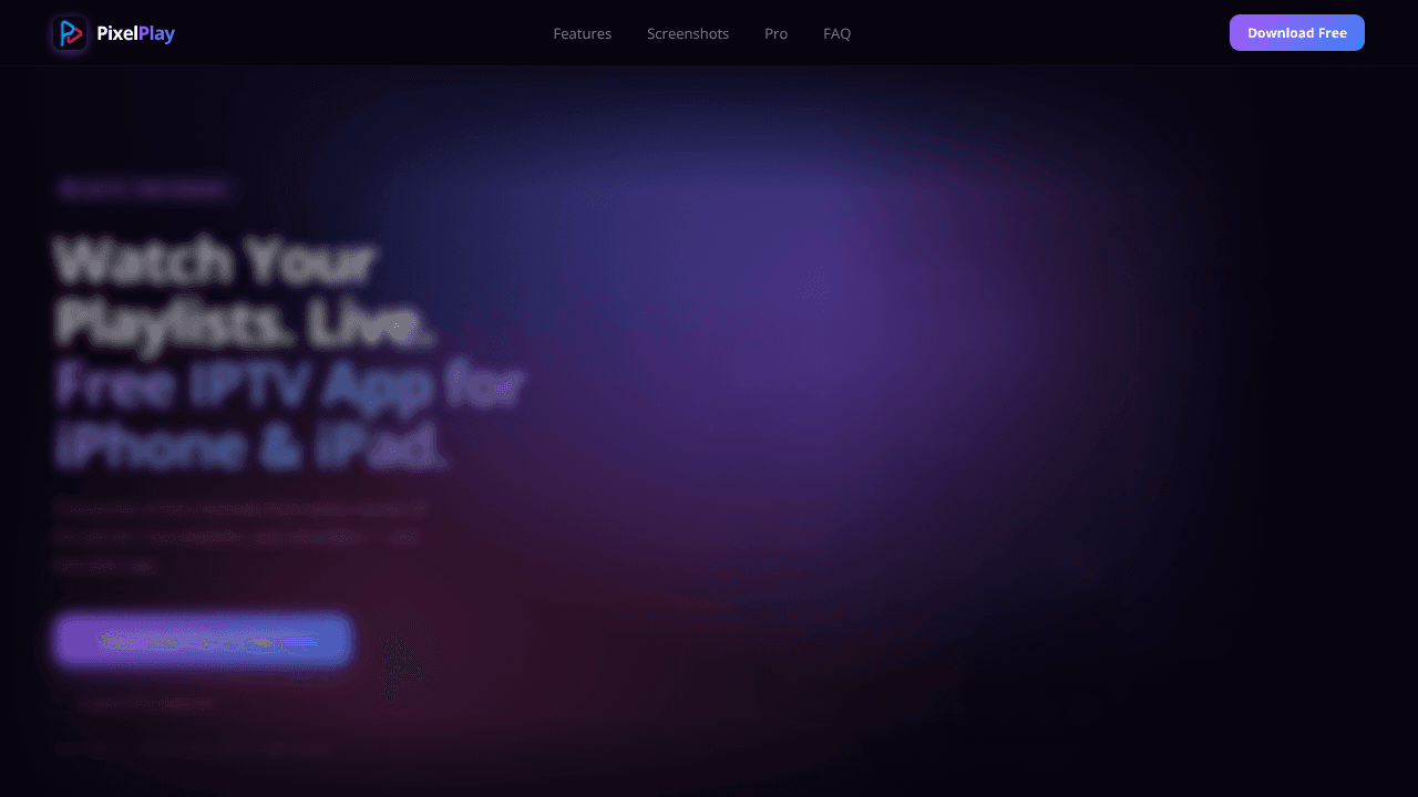 PixelPlay: M3U, Xtream Player website screenshot