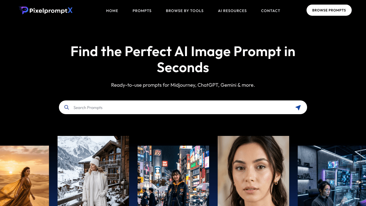 PixelPromptX website screenshot