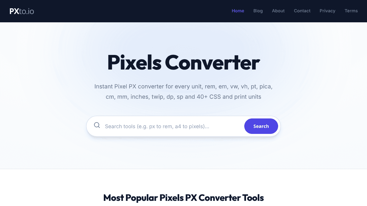 Pixels Converter website screenshot