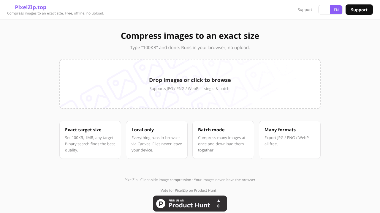 PixelZip website screenshot