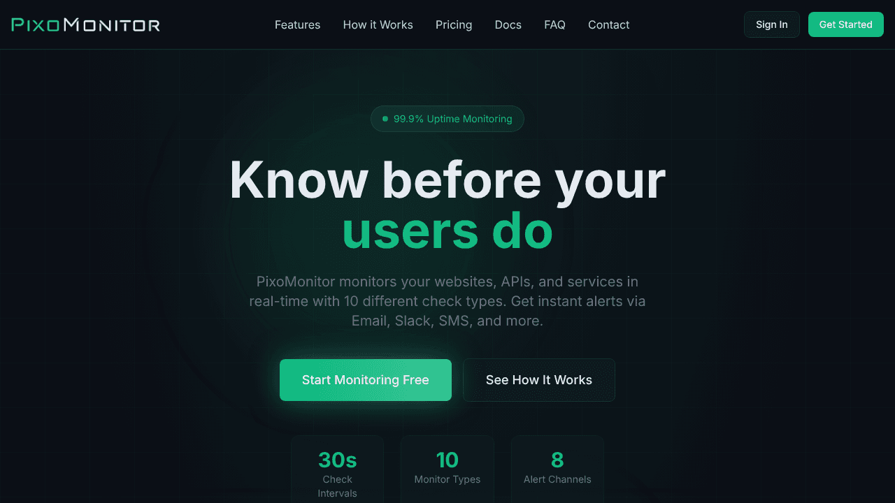 PixoMonitor website screenshot