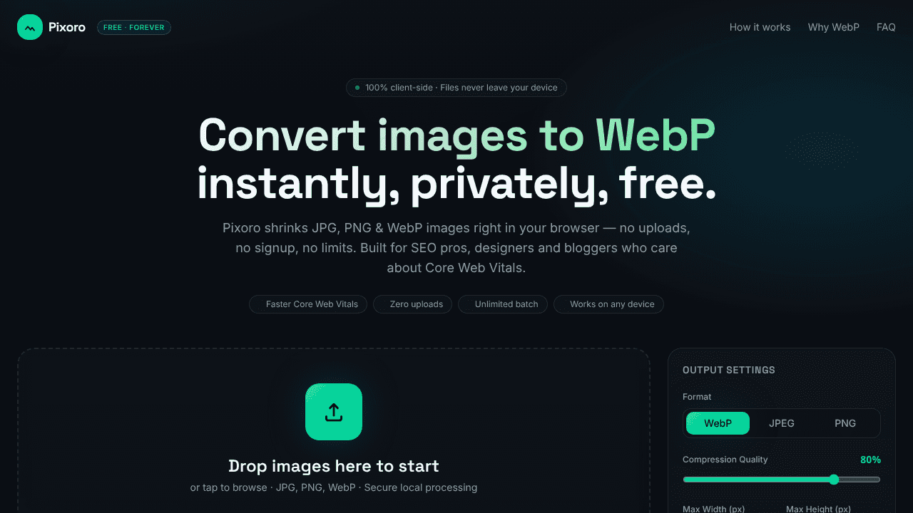 Pixoro website screenshot