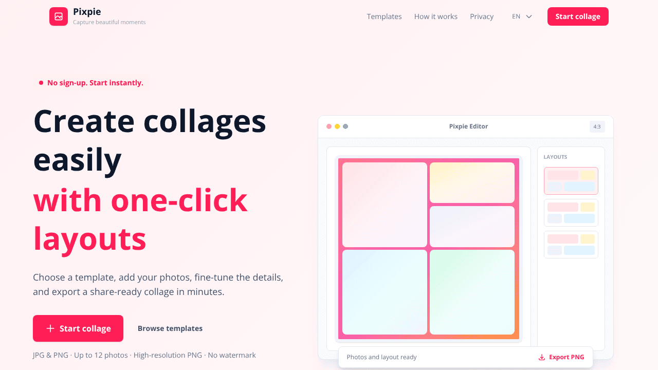 Pixpie website screenshot
