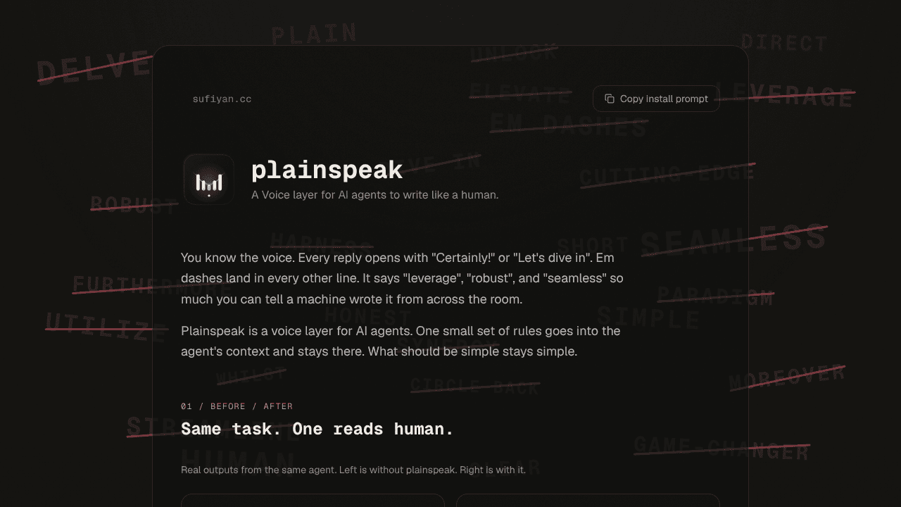 Plainspeak website screenshot