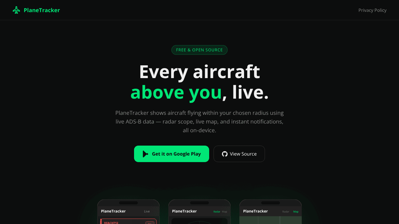PlaneTracker website screenshot