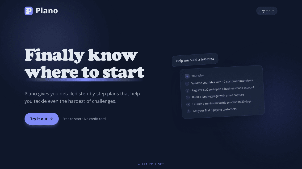 Plano website screenshot