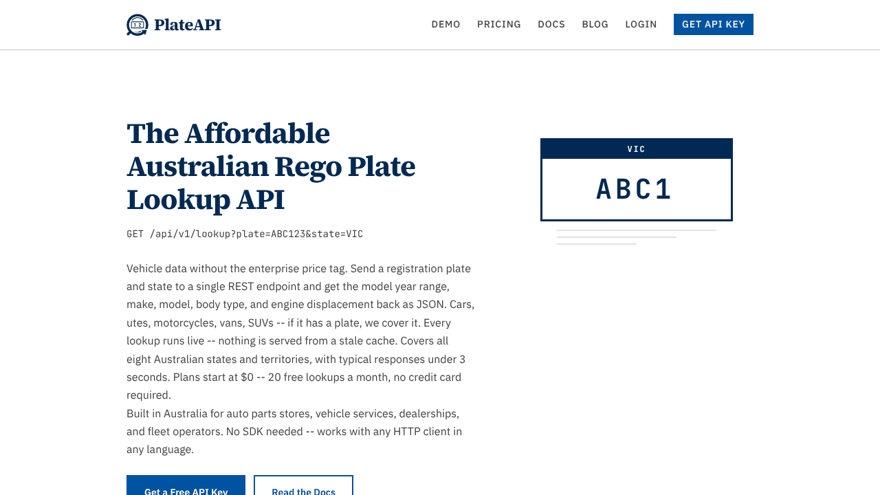 PlateAPI website screenshot