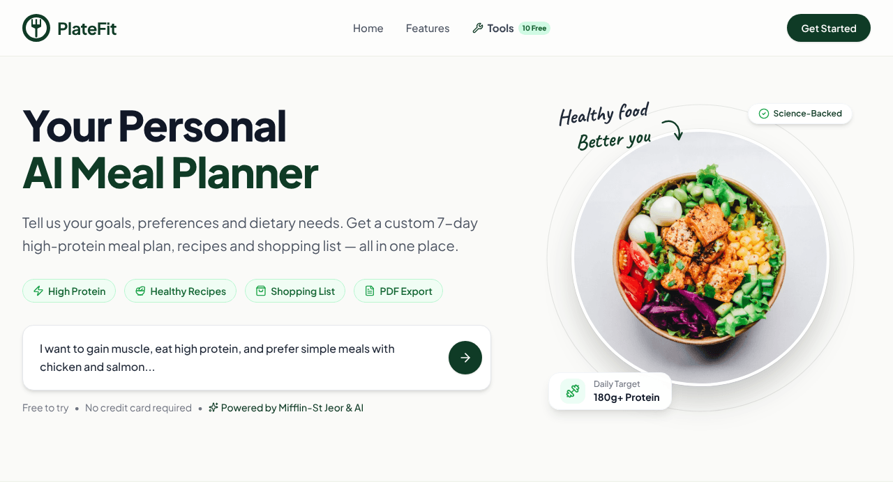 PlateFit website screenshot