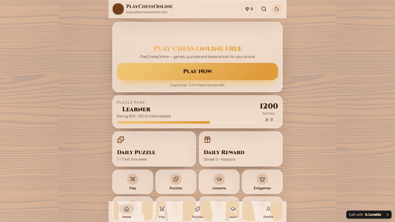 PlayChessOnline website screenshot