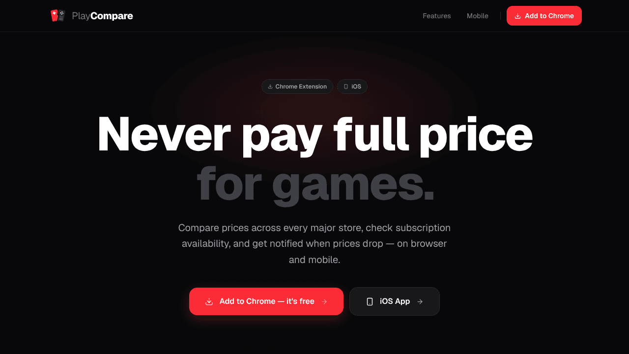 PlayCompare website screenshot