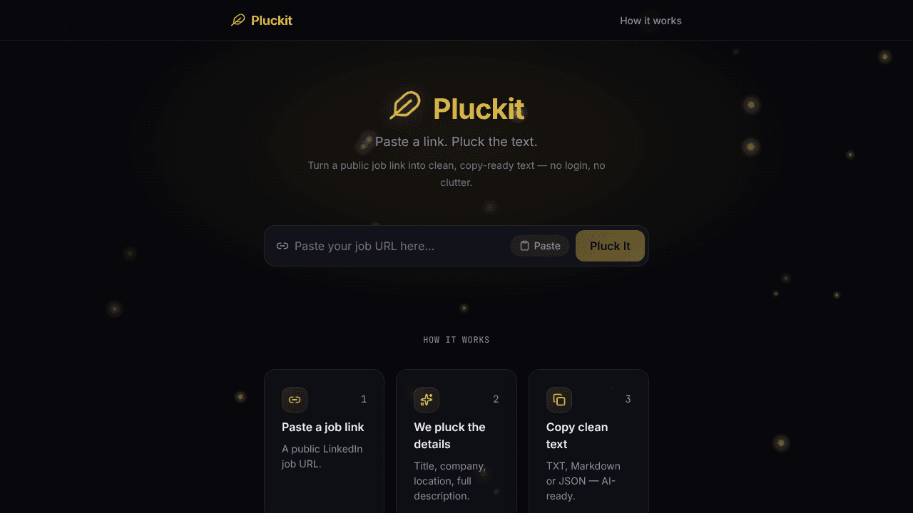 Pluckit website screenshot