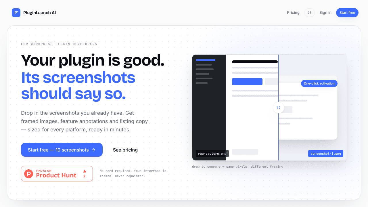 PluginLaunch AI website screenshot