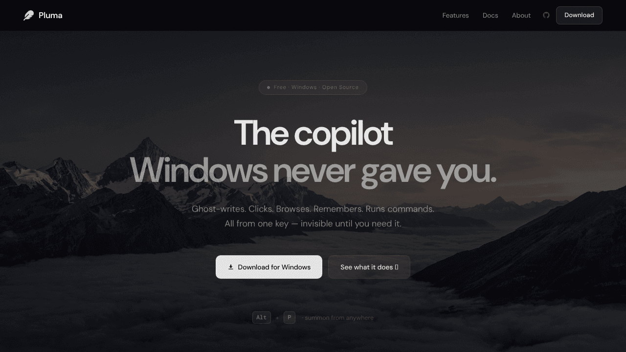 Pluma website screenshot
