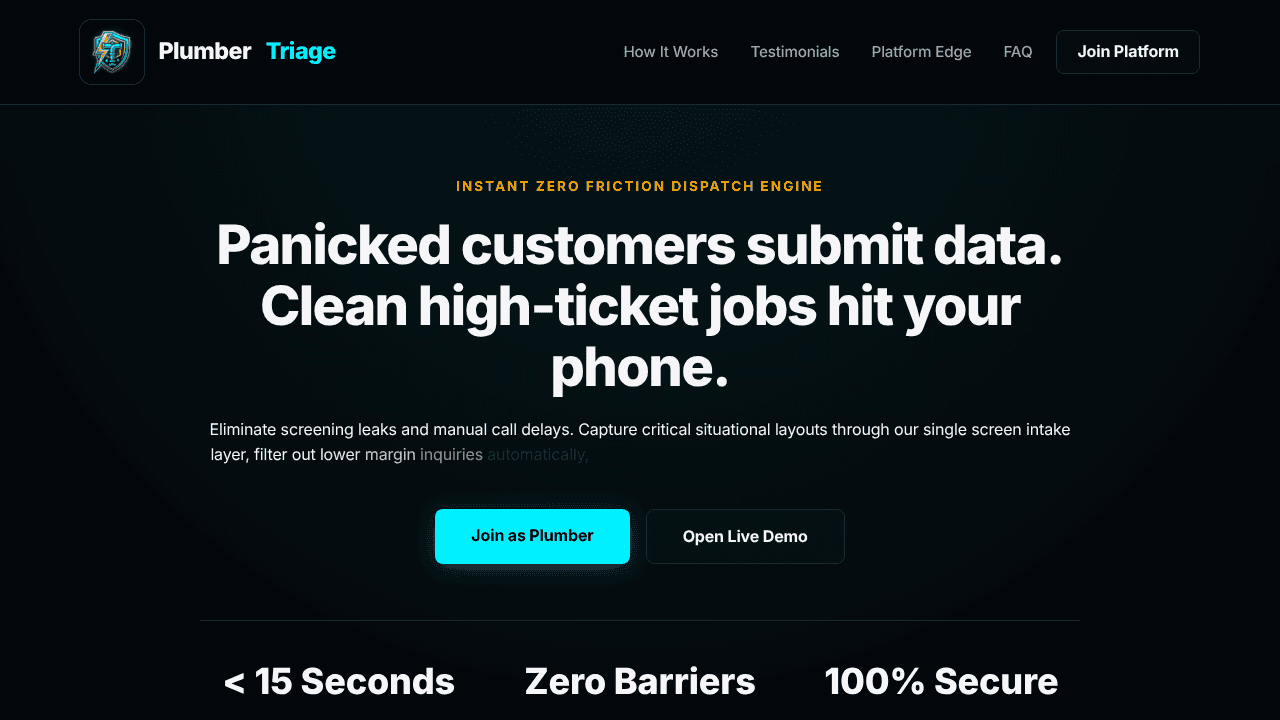 Plumber Triage website screenshot