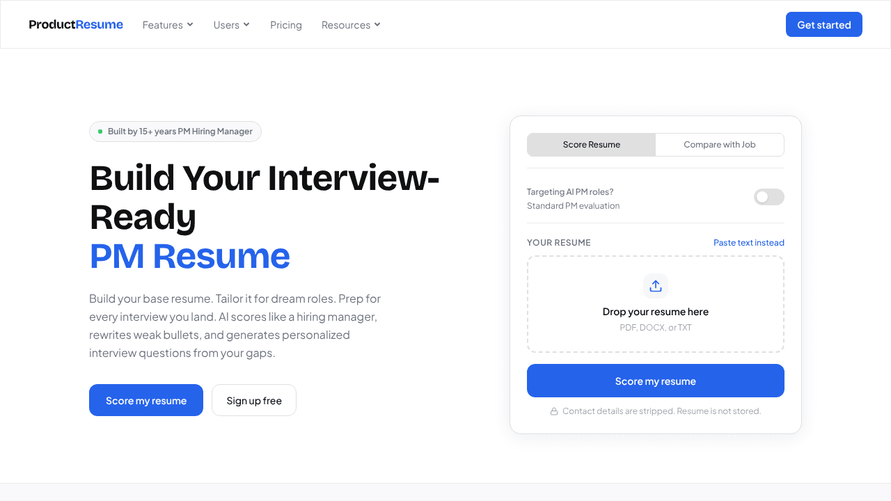 PMResume website screenshot
