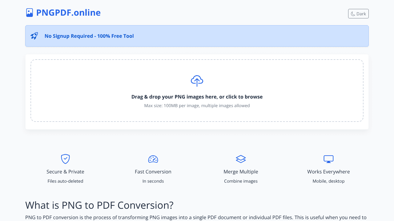 PNG to PDF Converter website screenshot