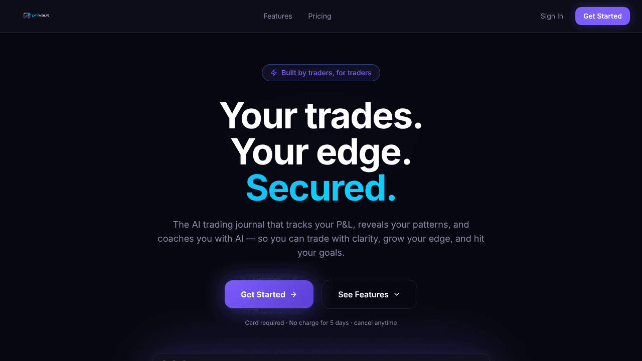 PnLVault — Professional Trading Platform website screenshot