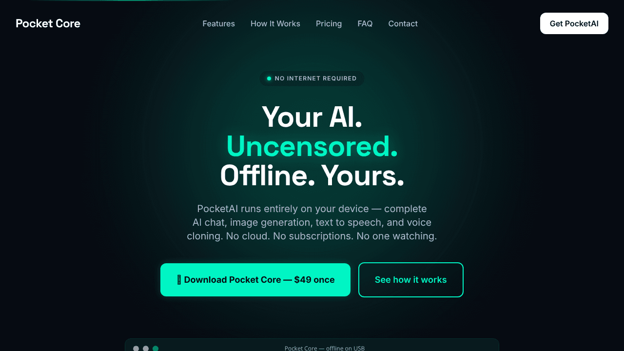Pocket Core AI website screenshot