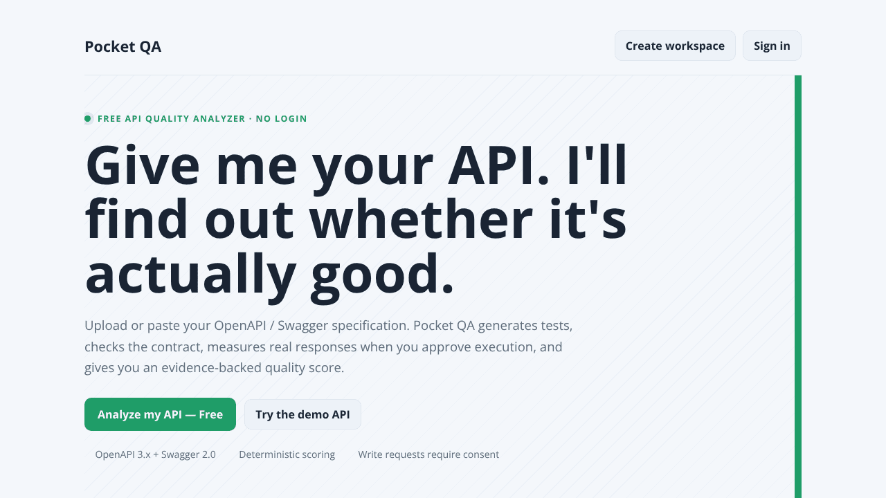 Pocket QA website screenshot