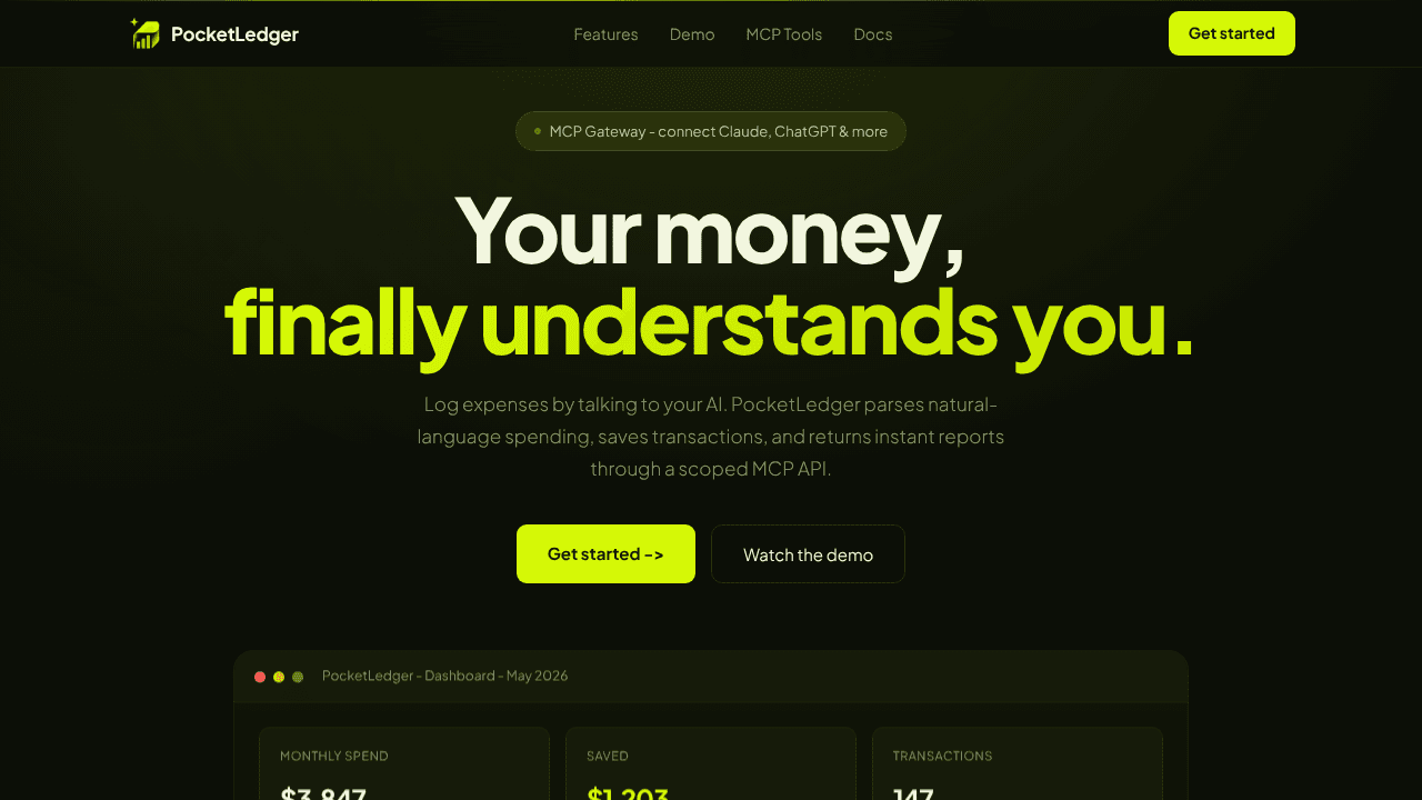 PocketLedger website screenshot