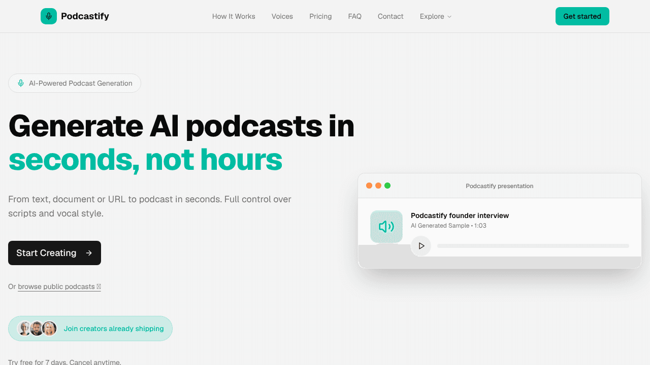 Podcastify website screenshot