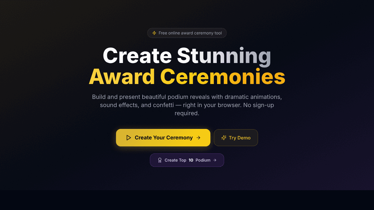 Podium Reveal Studio website screenshot