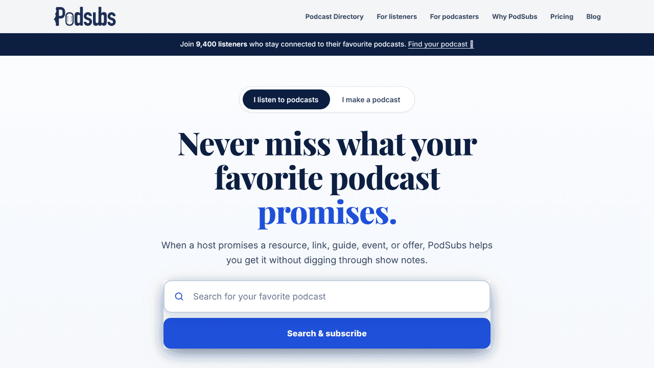 Podsubs website screenshot