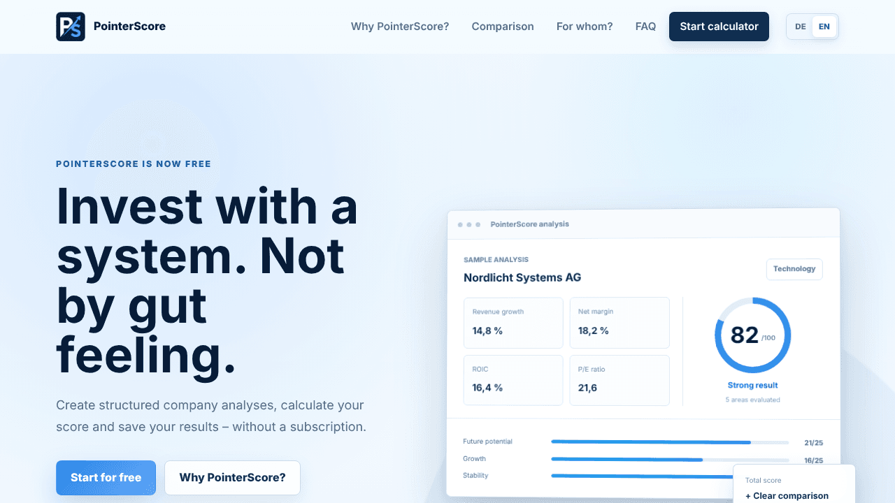 PointerScore website screenshot