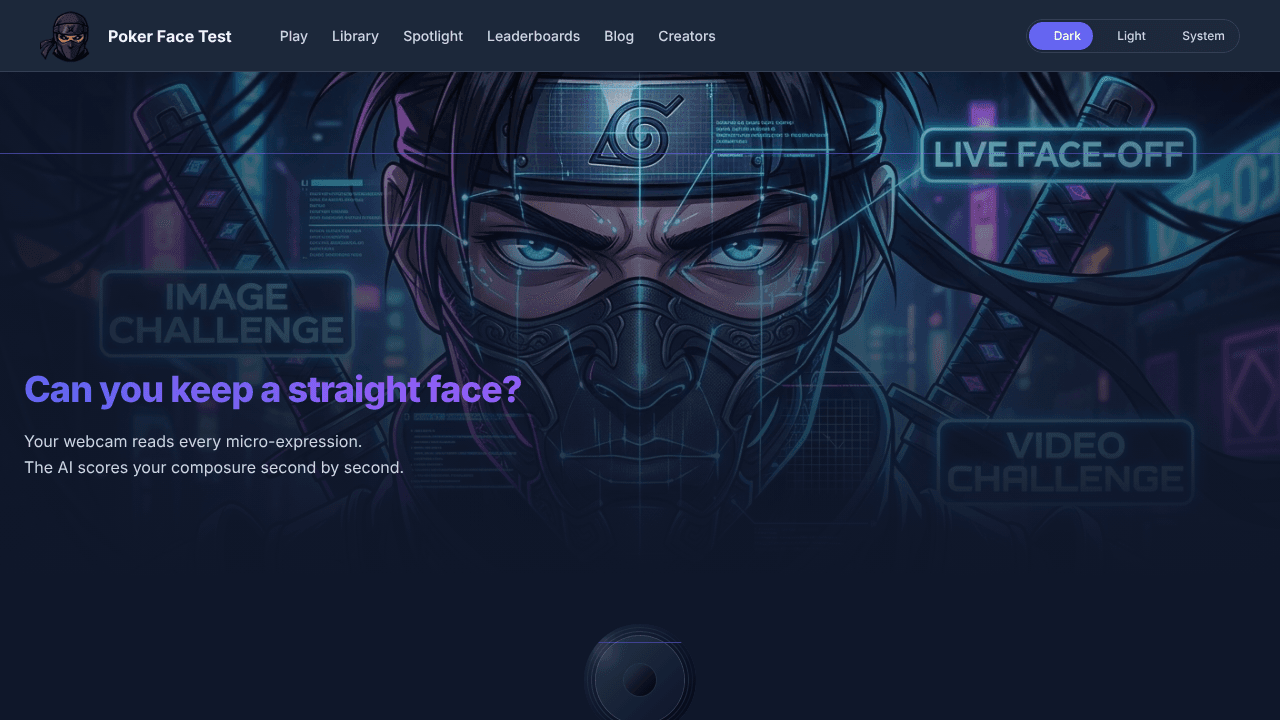 PokerFaceTest website screenshot