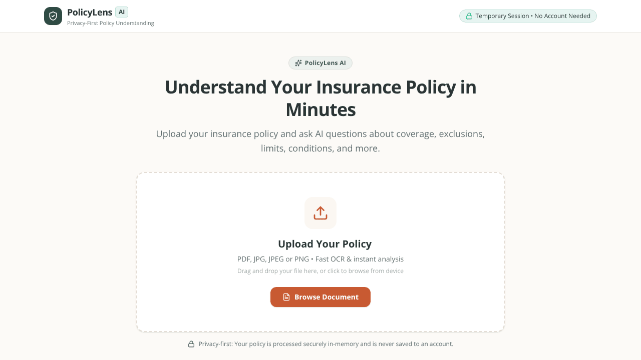 Policy lens ai website screenshot