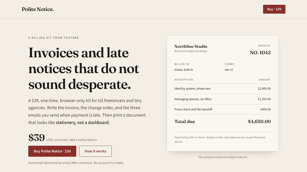 Polite Notice website screenshot
