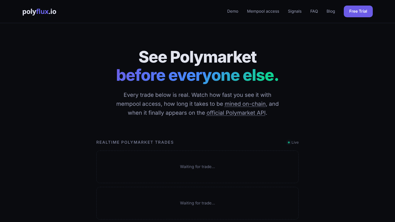 Polyflux.io — see all polymarket trades website screenshot