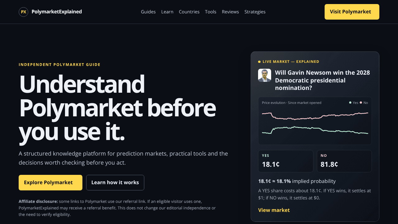 PolymarketExplained website screenshot