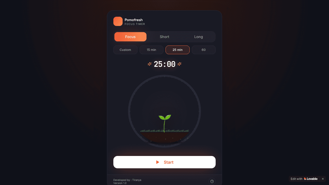 Pomodoro Focus Timer website screenshot