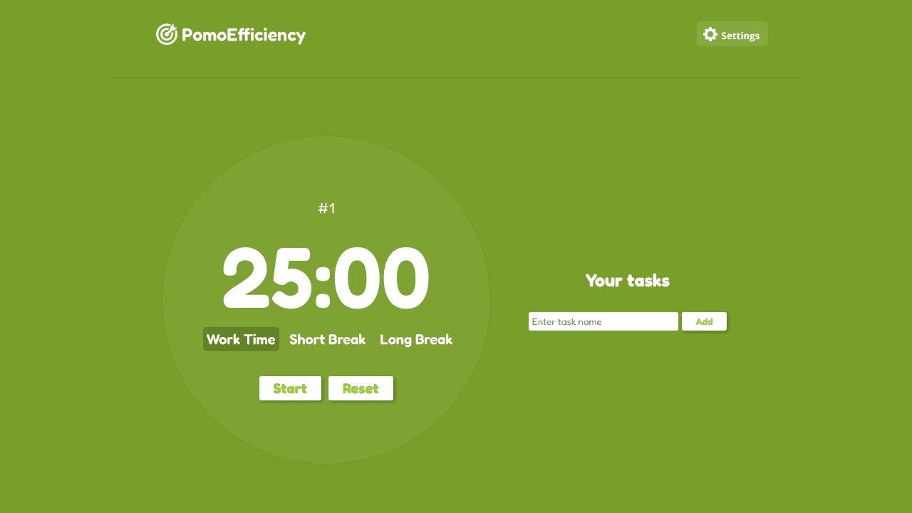 PomoEfficiency website screenshot